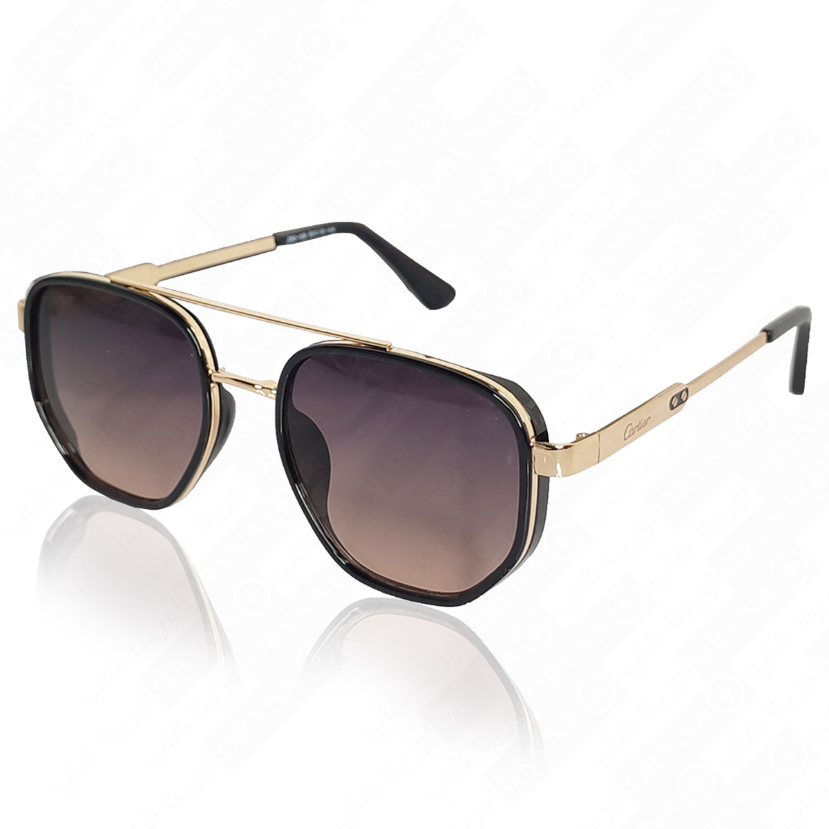 عینک آفتابی کارتیر cartier فریم هندسی چند ضلعی فلزی بغل دار کیفیت مستر uv400 کد z80-109